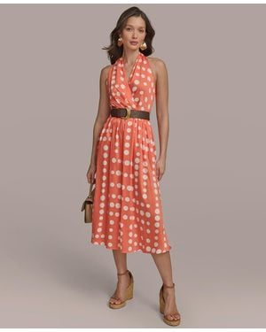 Donna Karan Polka-dot Belted A-line Dress - Pink