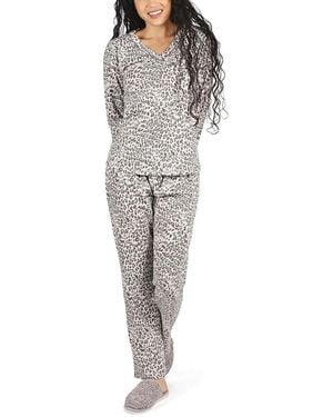 Memoi Leopard Print Cotton Blend 2 Piece Set - Gray