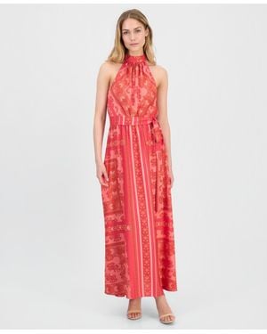 Anne Klein Printed Halter-neck Maxi Dress - Red