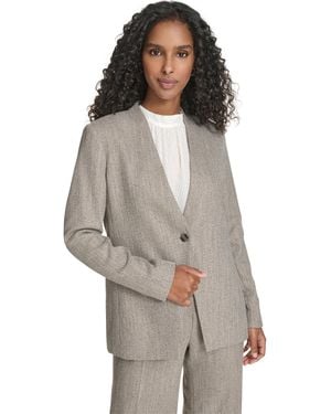 Calvin Klein Novelty One Button Collarless Jacket - Gray