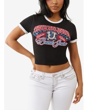 True Religion Crystal Contrast Ringer Crew Neck T-shirt - Black