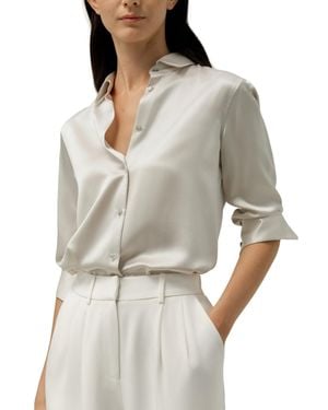 LILYSILK Spread Collar Silk Shirt - Gray