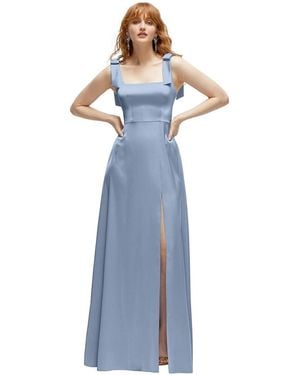 After Six Plus Size Square Neck Fluid Satin Maxi Dress - Blue