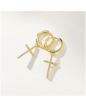 UNCOMMON JAMES 14k -plated Pave Cross huggie Earrings - Metallic