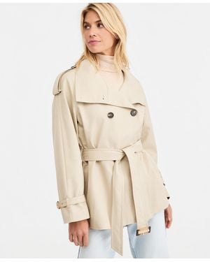 Tahari Funnel-neck Belted Trench Coat - Natural
