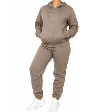 Blu Rock Loose Fit Full-zip Hoodie And jogger Sweatpants Matching - Natural