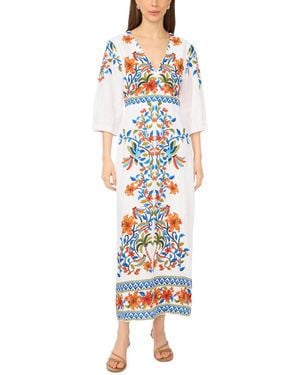 Msk Arc-sleeve Knot Front V-neck Midi Dress - White