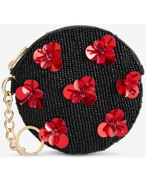 On 34th Hand Beaded Round Coin Purse - Red