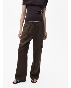 Mango Linen Cargo Pants - Black