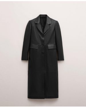 Mango Leather Pockets Straight Coat - Black
