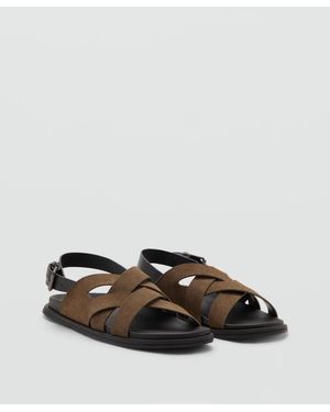 Mango Crossed Straps Suede Leather Sandals - Multicolor
