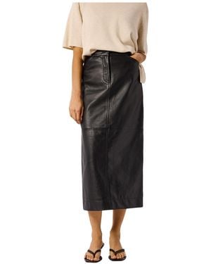 Whistles Paneled Leather Midi Skirt - Black