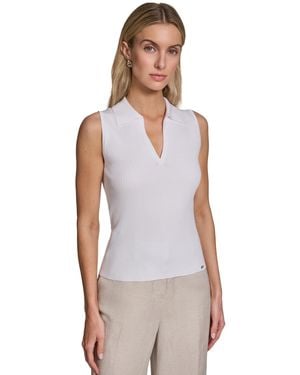 Calvin Klein Sleeveless Collared V-neck Sweater - Purple