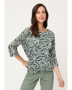 Olsen Palm Design Jersey Top - Green