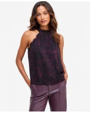 INC International Concepts Halter Neck Lace Trim Blouse Macys Exclusive - Purple
