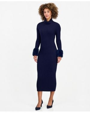 Invitee Long-sleeve Mock-neck Cut-out Twist-back Sweater Dress - Blue