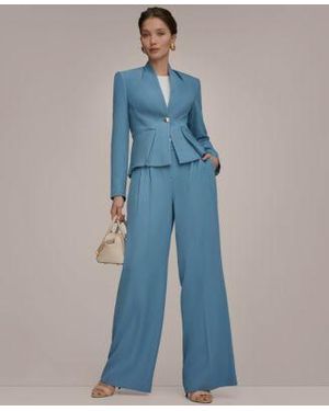 Donna Karan High Waist Mid Rise Pants One Button Peplum Jacket - Blue