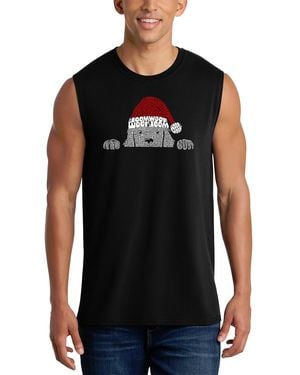 LA Pop Art Peeking Dog With A Santa Hat Graphic Tank Top - Black
