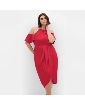 City Chic Plus Size Love Siren Ruffle Shoulder Dress - Red