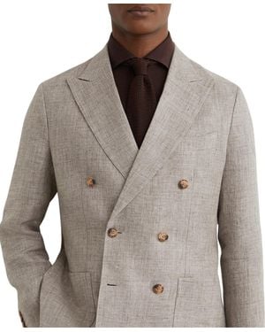 Reiss Amore Linen Double-breasted Tailored-fit Suit Blazer - Gray
