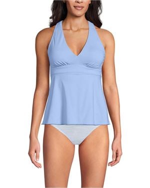 Lands' End V-neck Racerback Flutter Tankini - Blue