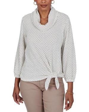Ruby Rd. Petite Honeycomb Tie-front Cowl Neck Top - Gray
