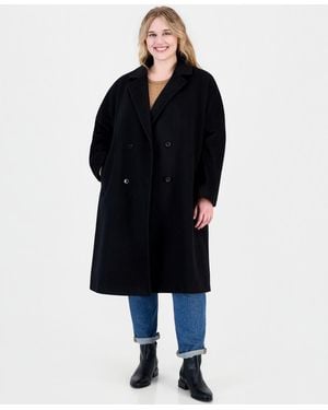 Calvin Klein Plus Size Double-breasted Wool-blend Notch Collar Coat - Black