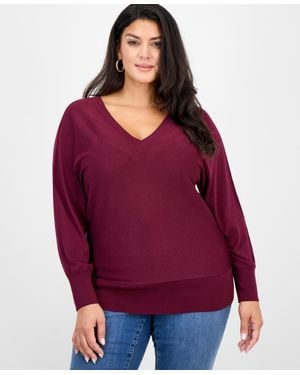 INC International Concepts Plus Size V-neck Dolman-sleeve Top - Red