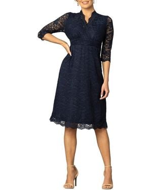 Kiyonna Scalloped Boudoir Lace Cocktail Dress - Blue
