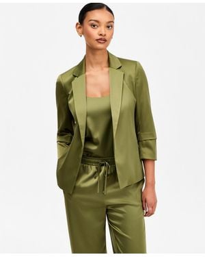 BarIII Satin Open-front Blazer - Green