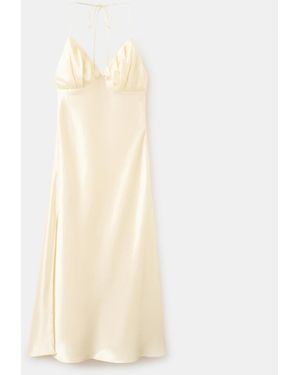 Mango Satin V-neck Dress - White