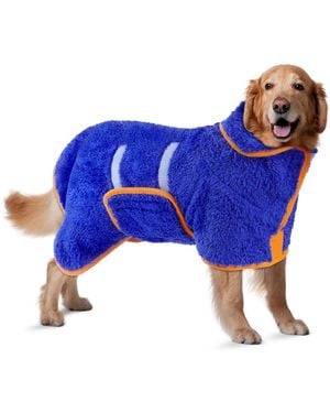 Aronkl Dog Bathrobe Quick Drying Super Absorbent Soft Warm Adjustable Machine Washable Pet Towel Supplies - Blue