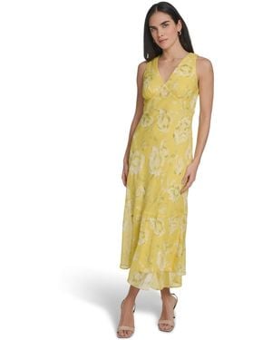 Calvin Klein V Neck Midi Dress - Metallic
