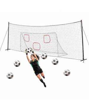 Peneyon 4 In 1 Soccer Training Station With Goal Net Rebounder Backstop - White