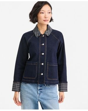 On 34th Denim Plaid Cuff Jacket - Blue