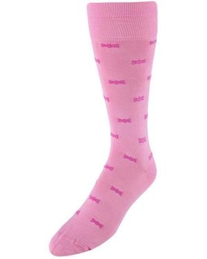 Trafalgar Dapper Bow Tie Novelty Mid Calf Mercerized Cotton Socks (1 Pair) - Pink