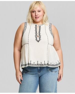 And Now This Trendy Plus Embroidered Cotton Sleeveless Top - Natural