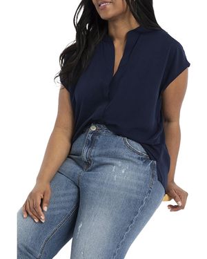 Eloquii Plus Size Notch Collar Blouse - Blue