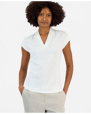 Kasper Petite V-neck Pull-on Blouse - White