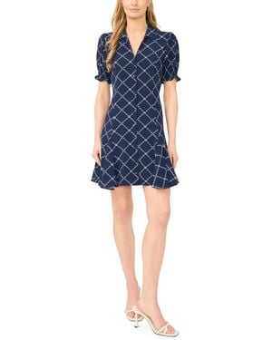 Cece Puff Short-sleeve Button-down Mini Dress - Blue