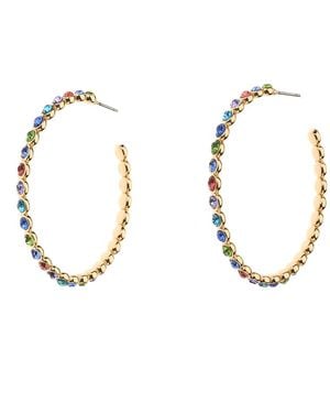 Nicole Miller Gold-tone Multicolor Glass Stones Hoop Earrings - Metallic