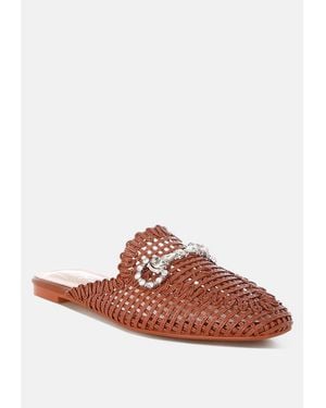 LONDON RAG Roboma Metallic Woven Diamante Mules - Brown
