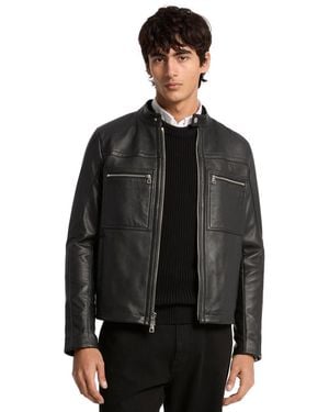 Michael Kors Double Zip Pocket Leather Racer Jacket - Black