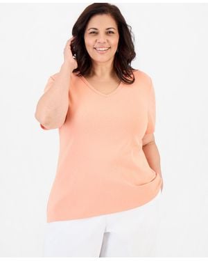 Style & Co. Plus Size Short-sleeve V-neck Top - Natural
