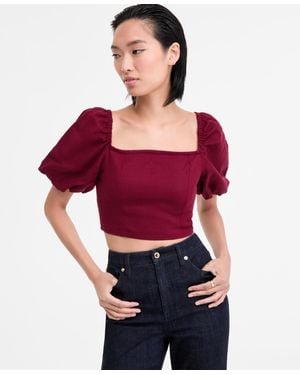 INC International Concepts Puff-sleeve Crop Top - Red