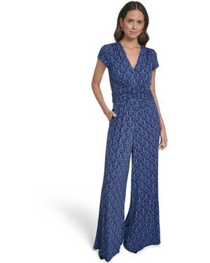 Vince Camuto Petite Shirred Front V-neck Jumpsuit - Blue