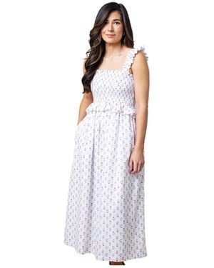 Hope & Henry Organic Smocked Ruffle Shoulder Sundress - White