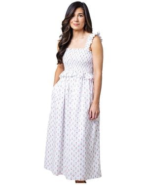 Hope & Henry Organic Smocked Ruffle Shoulder Sundress - White