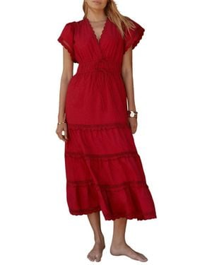 Mint Velvet Cotton Ruffle Maxi Dress - Red