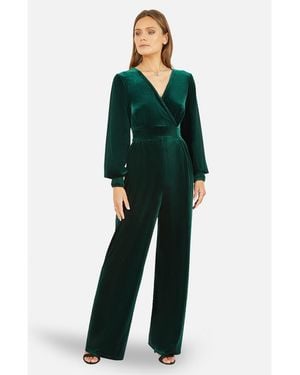 Yumi' Velvet Long Sleeve Jumpsuit - Green